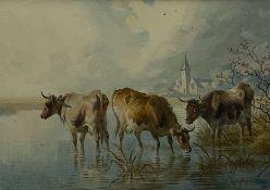 Attrib. Thomas Sydney Cooper (British 1803-1902): Cattle Watering