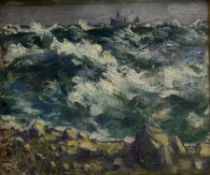 Dudley Dixon (British exh.1924-1940): Fishing Boat in Stormy Seas