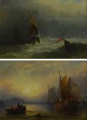 Joseph Newington Carter (British 1835-1871): Fishing Boats off Scarborough and Whitby by Moonlight