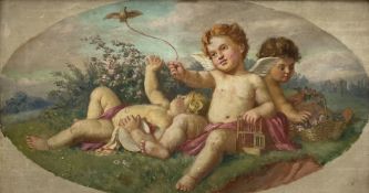 Continental School (19th century): Cherubs in Garden setting