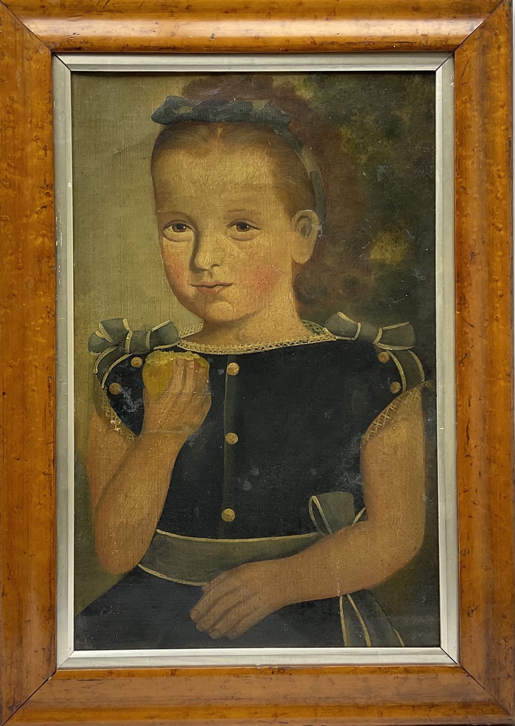 American Primitive School (19th century): Girl in a Blue Dress - Image 2 of 3