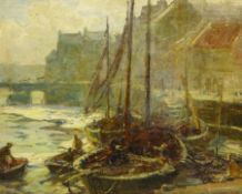 Frederic Stuart Richardson (Staithes Group 1855-1934): Fishing Boats Moored by St. Ann's Staith Whit