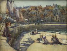 Attrib. Albert George Stevens (Staithes Group 1863-1925): Children on Tate Hill Sands Whitby