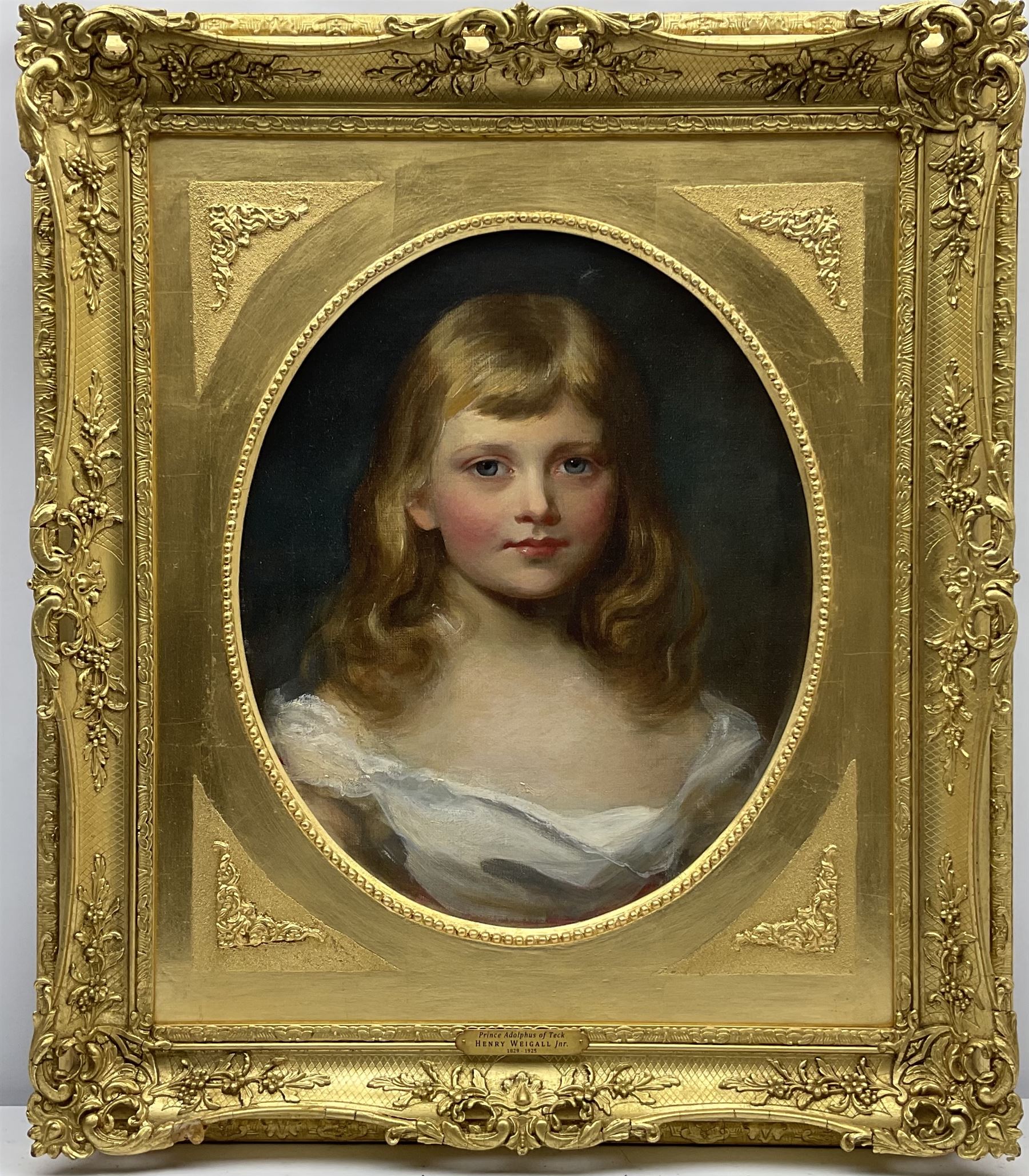 Henry Weigall Jnr. (British 1829-1925): 'Prince Adolphus of Teck' oval bust portrait aged 4 1/2 - Image 2 of 3