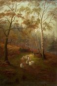 William Mellor (British 1851-1931): Shepherd and Sheep in 'Heber's Wood Near Ilkley'