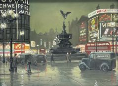 Steven Scholes (Northern British 1952-): 'Piccadilly Circus London 1958'