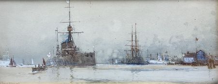 Frank Henry Mason (Staithes Group 1875-1965): 'Past & Present - the Victory and Dreadnought Portsmou