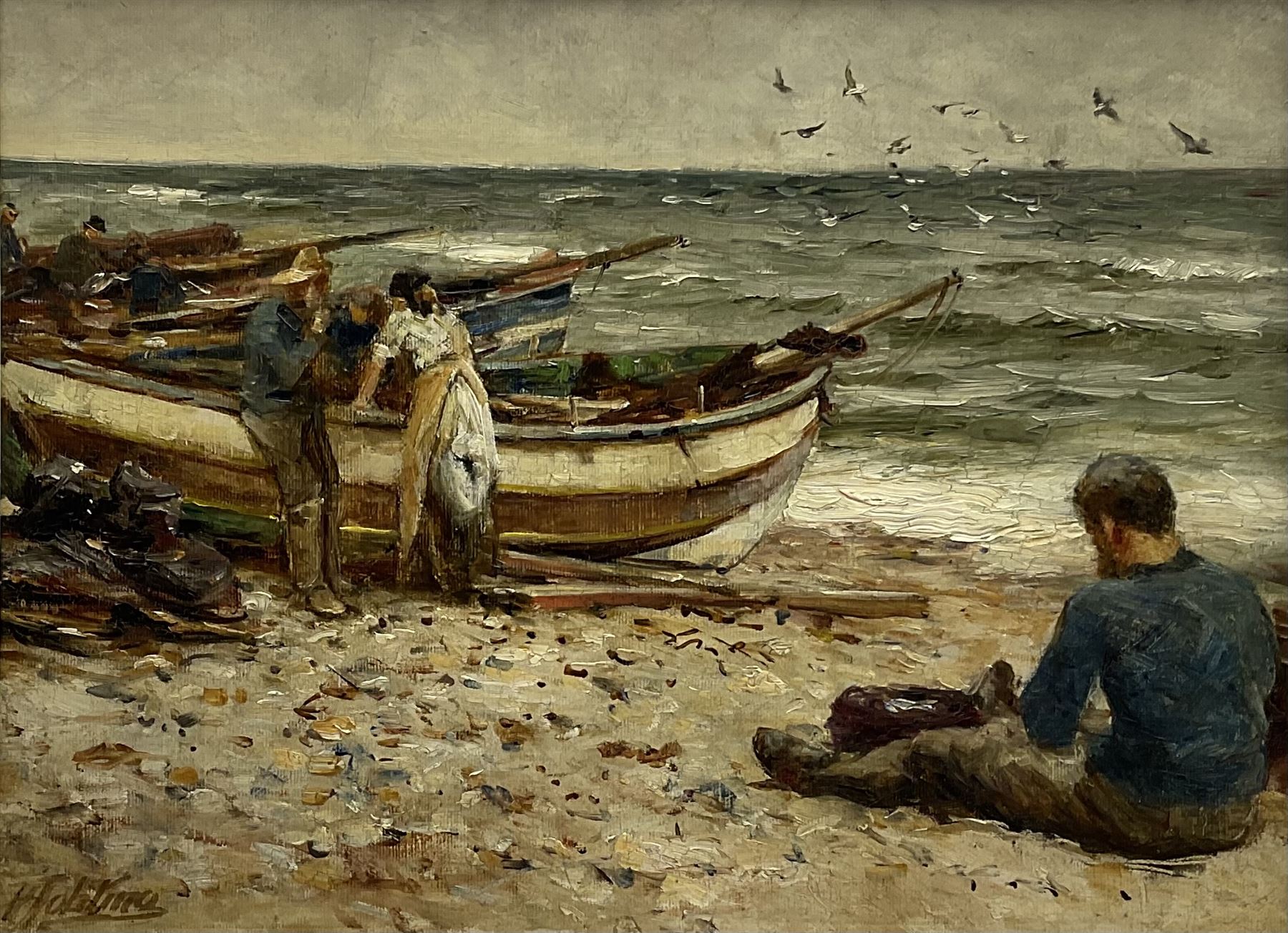 Robert Jobling (Staithes Group 1841-1923): Fishermen with their Boats at Staithes