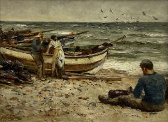 Robert Jobling (Staithes Group 1841-1923): Fishermen with their Boats at Staithes