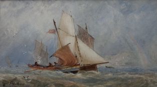 George Weatherill (British 1810-1890): Whitby Fishing Boat WY36 and another along side under a Rainb