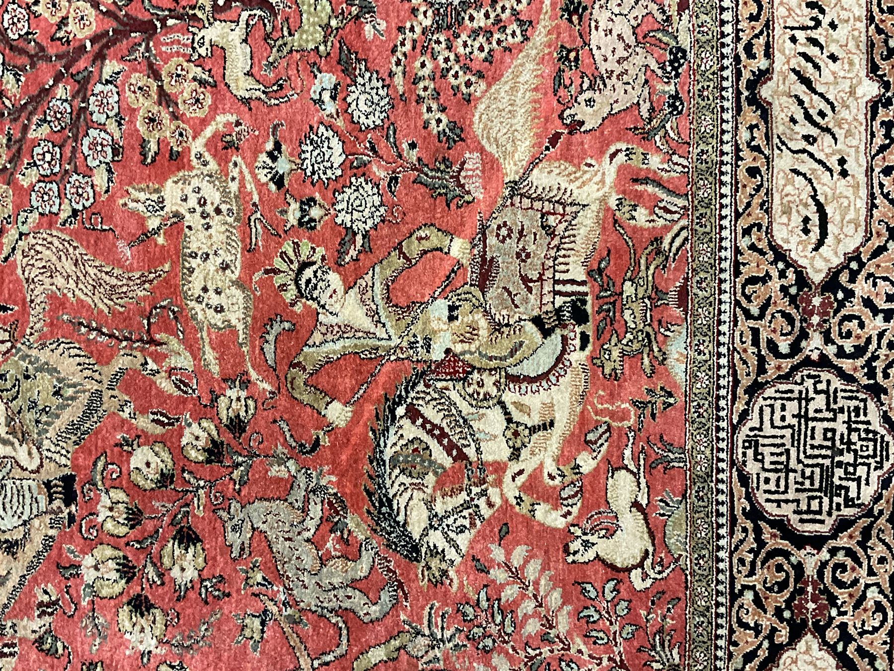 Fine Persian silk and cotton hunting rug - Image 3 of 5