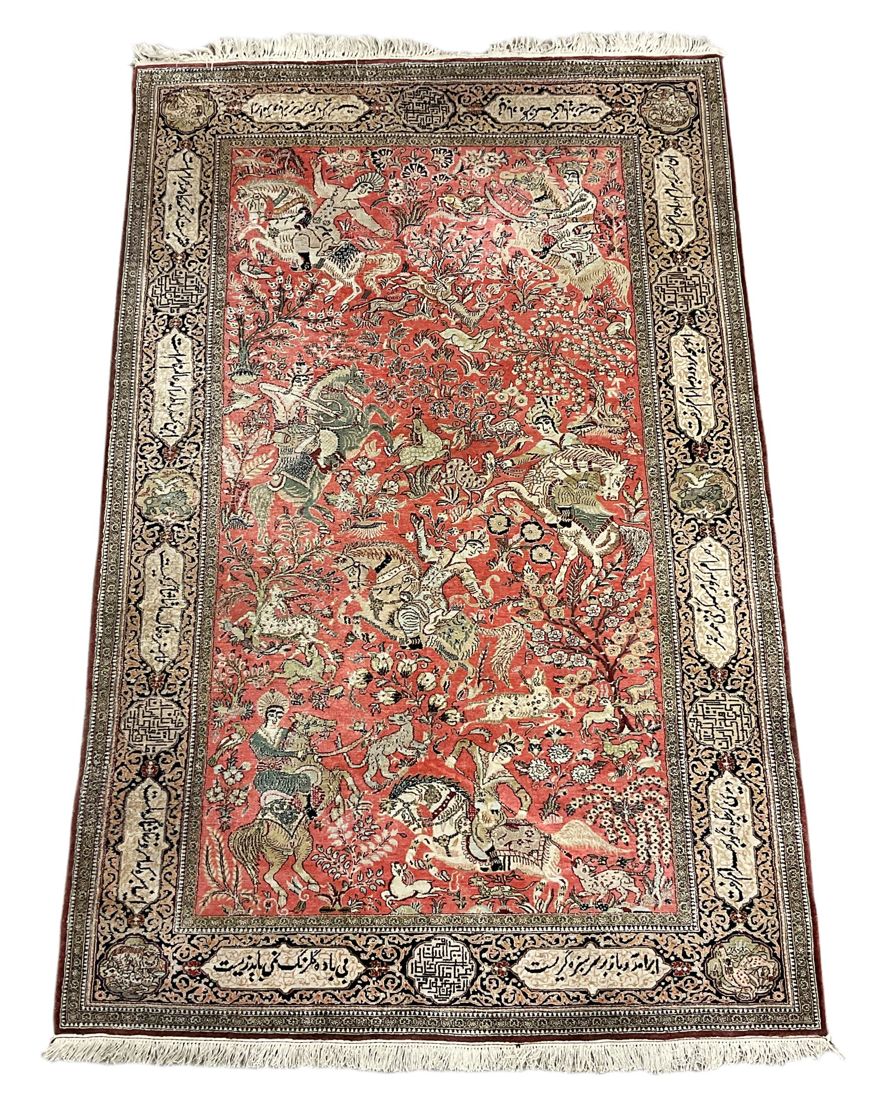 Fine Persian silk and cotton hunting rug