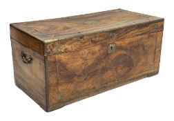 19th century brass bound camphor wood campaign chest, with decorative brass inlays and carrying hand