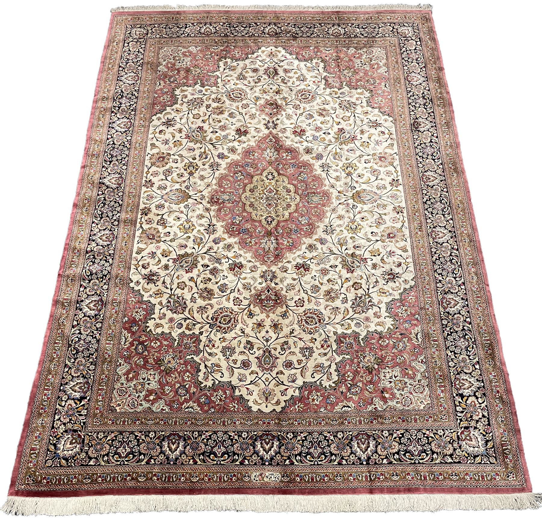 Finely knotted Persian Qom silk rug
