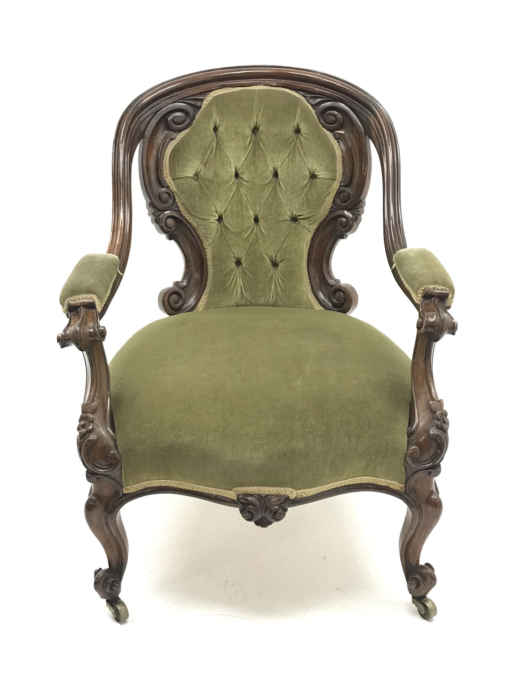 Victorian rosewood open armchair - Image 2 of 5
