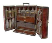 19th century mahogany travelling apothecary cabinet, with recessed brass carry handle to top, and tw
