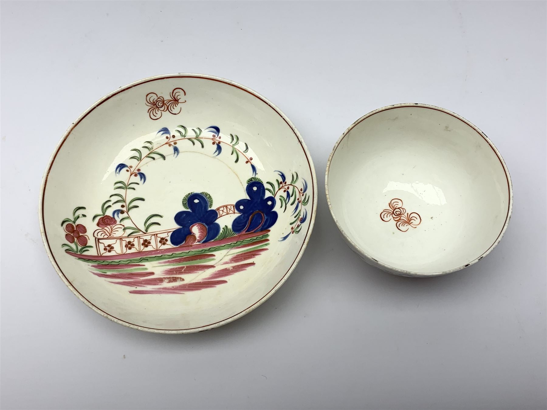 18th century A & E Keeling (Factory X) tea bowl and saucer - Image 3 of 6