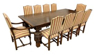 Royal Oak Furniture Co - Jacobean style oak dining table, rectangular top with a lunette carved frie