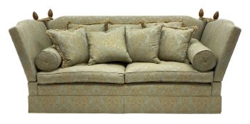 Pair late 20th century Grande Knole three seat hardwood framed sofas