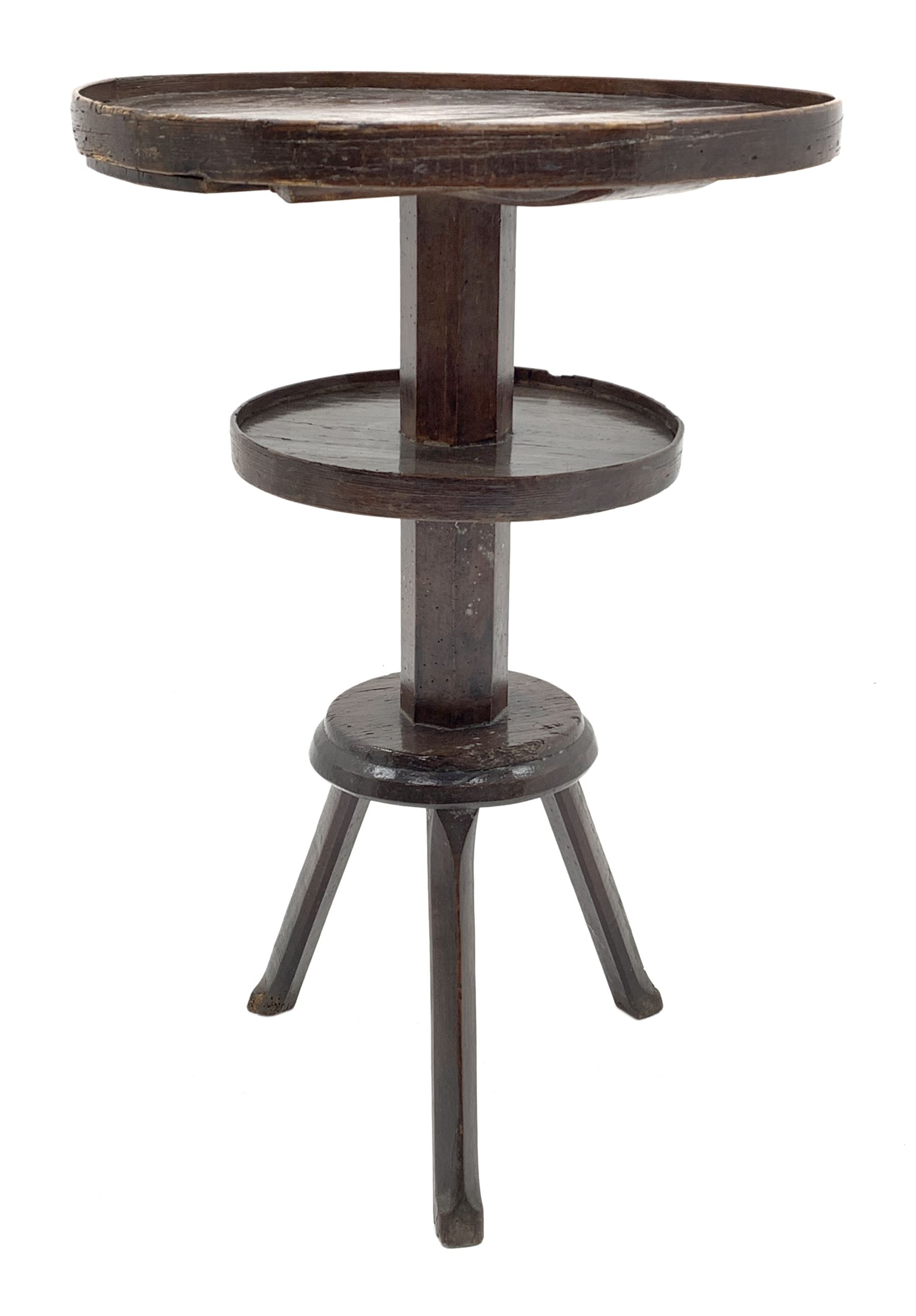 Unusual mid 18th century elm and fruitwood cricket tripod table or candle stand