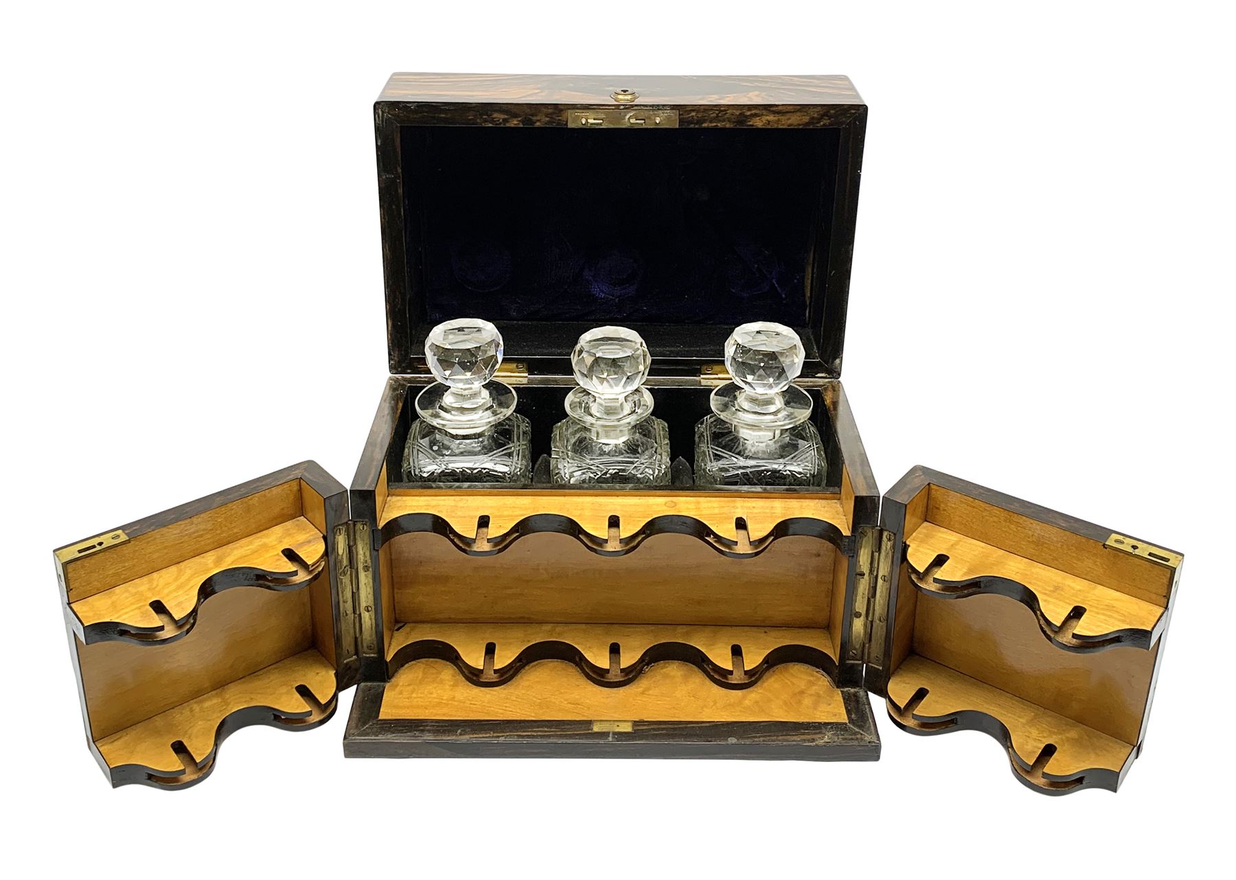 19th century coromandel decanter box, of rectangular form, the hinged cover with vacant central plaq