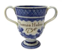 Late 18th century blue and white pearlware loving cup