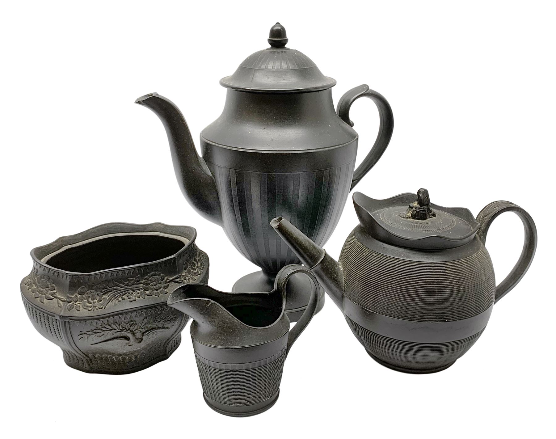 Early/mid 19th century black basalt tea wares