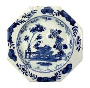 Mid 18th century Bow porcelain blue and white plate