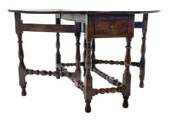 Late 17th century William & Mary oak drop leaf dining table