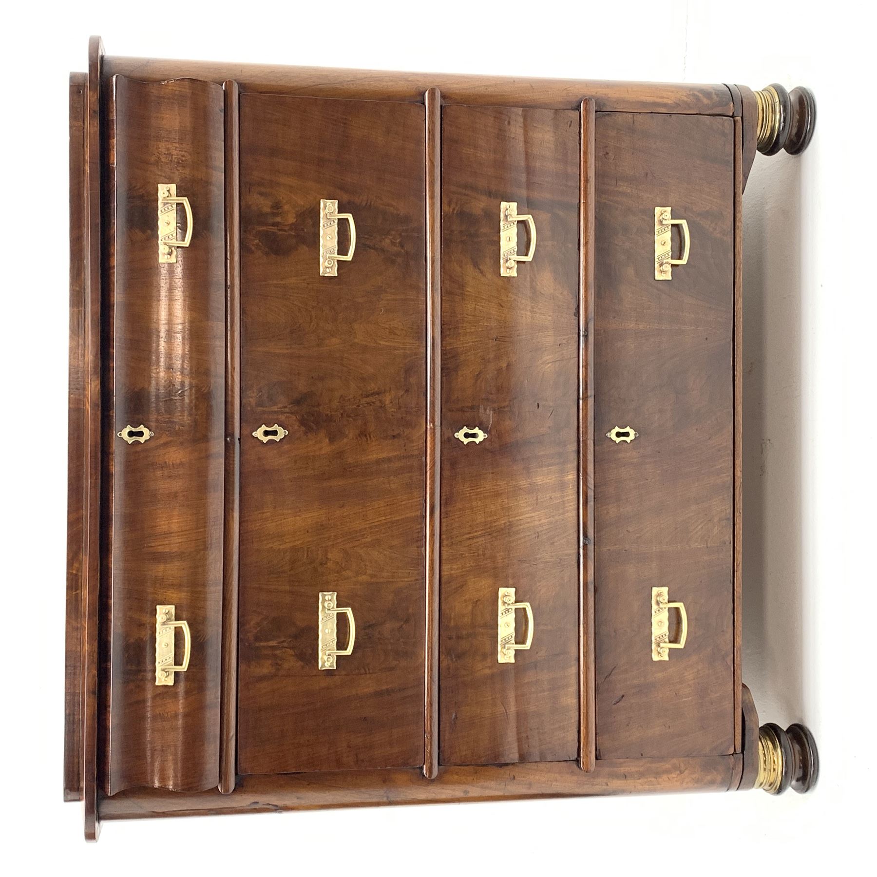 19th century figured mahogany chest, stepped rectangular top with quarter matched veneers and rounde - Image 2 of 5