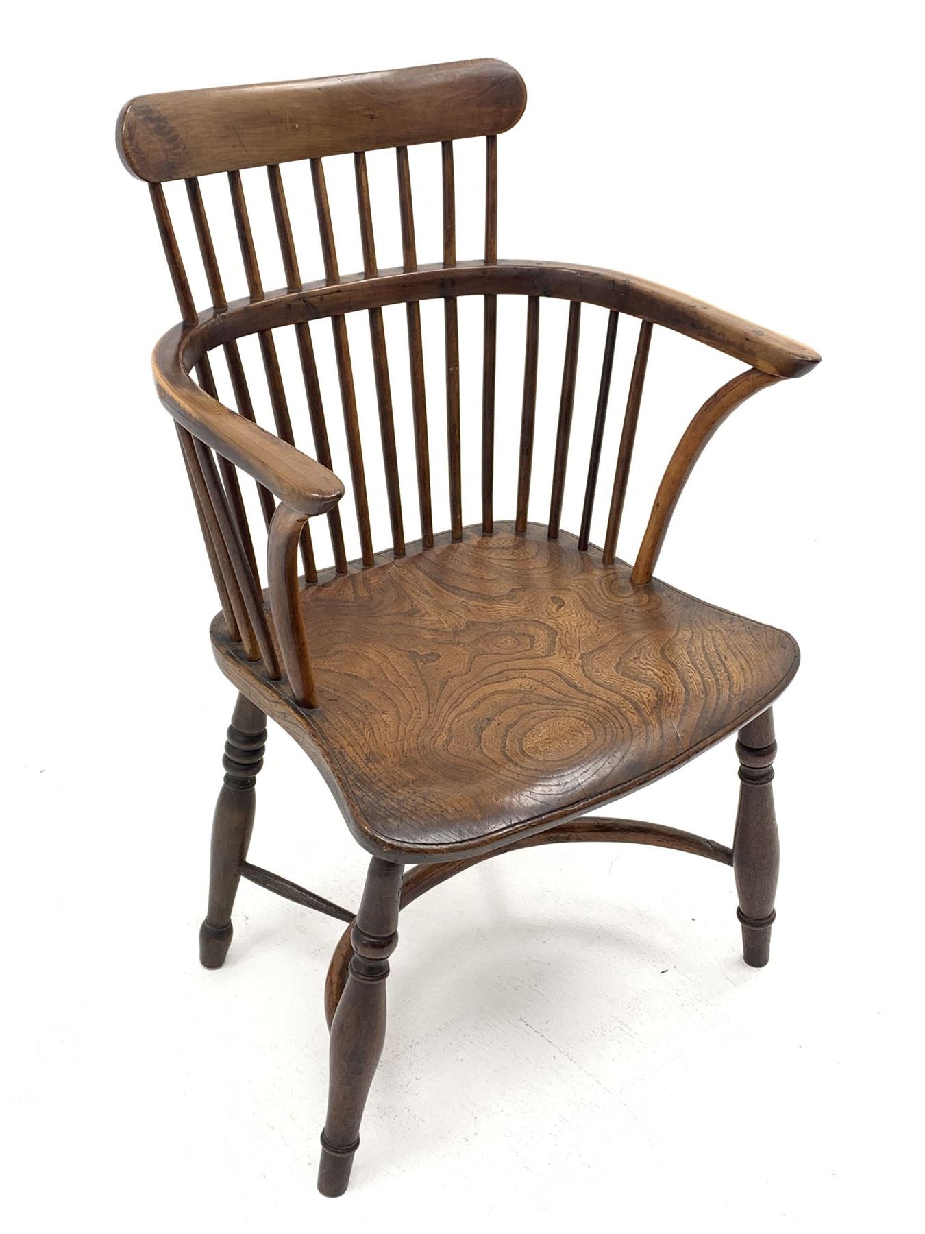 Early 19th century elm and yew wood Thames Valley comb back armchair - Image 2 of 11