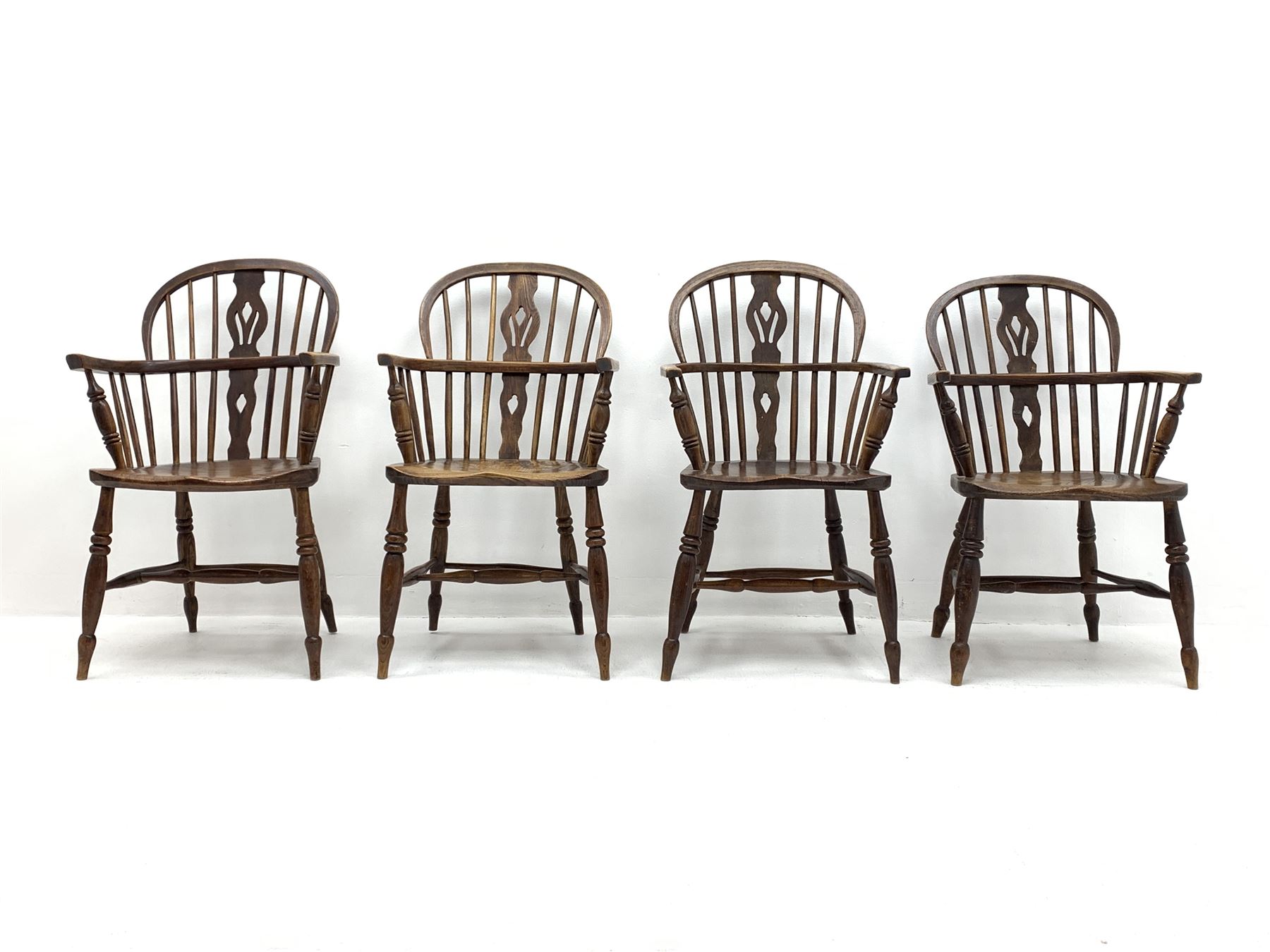Set four early to mid 19th century elm Windsor armchairs - Image 2 of 6