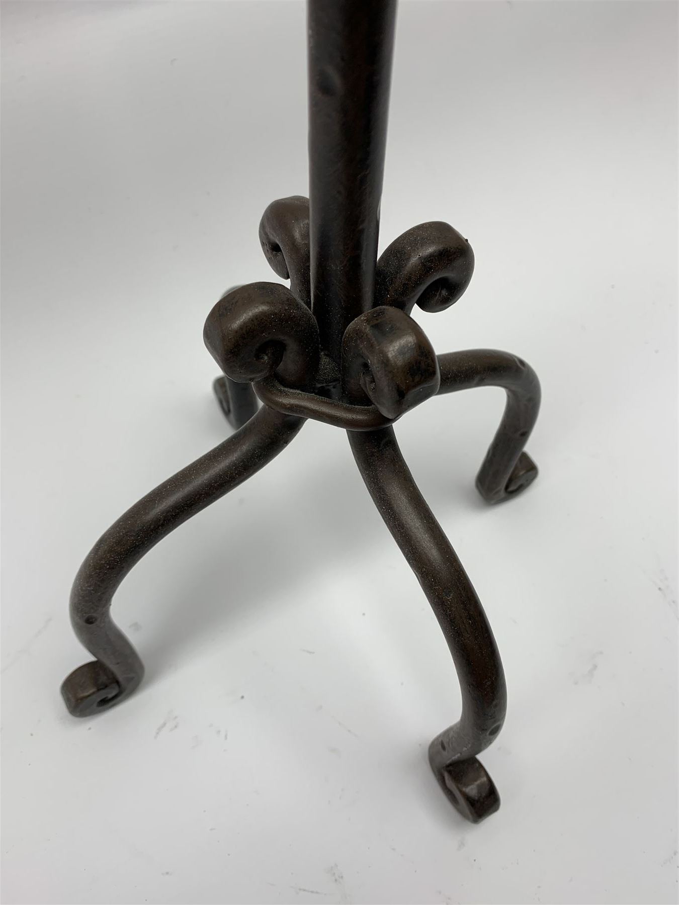 A patinated wrought iron five branch candelabra - Image 4 of 6