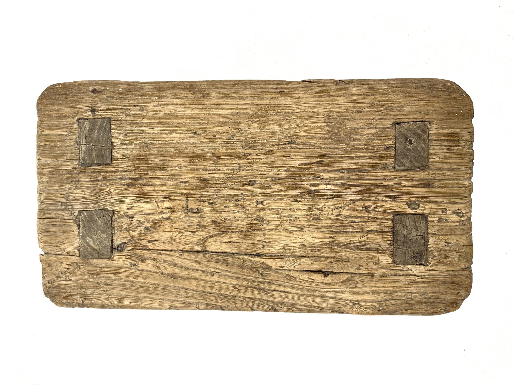 19th century vernacular elm plank stool - Image 2 of 3