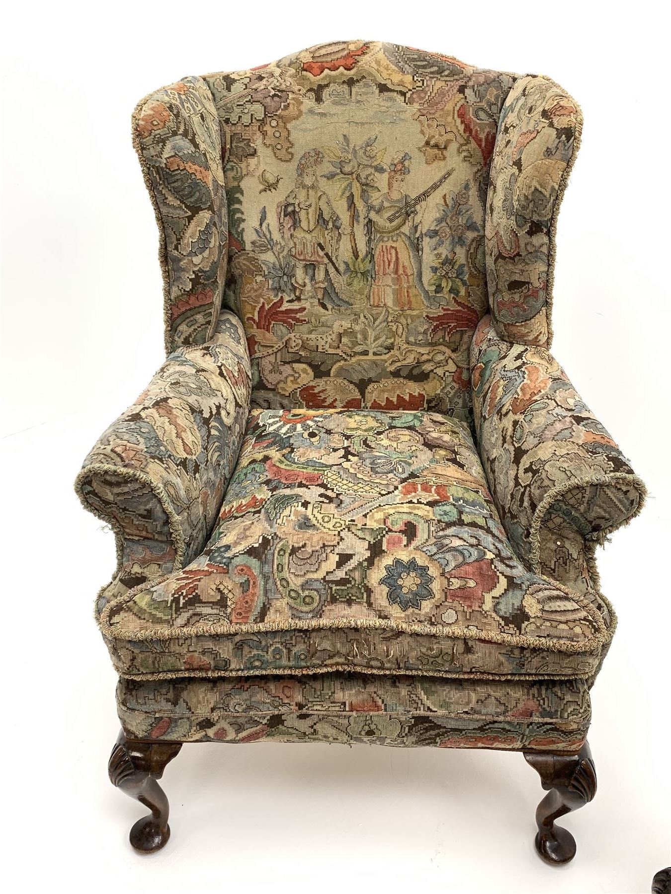 Matched pair early 20th century Queen Anne style wingback armchairs - Image 4 of 9