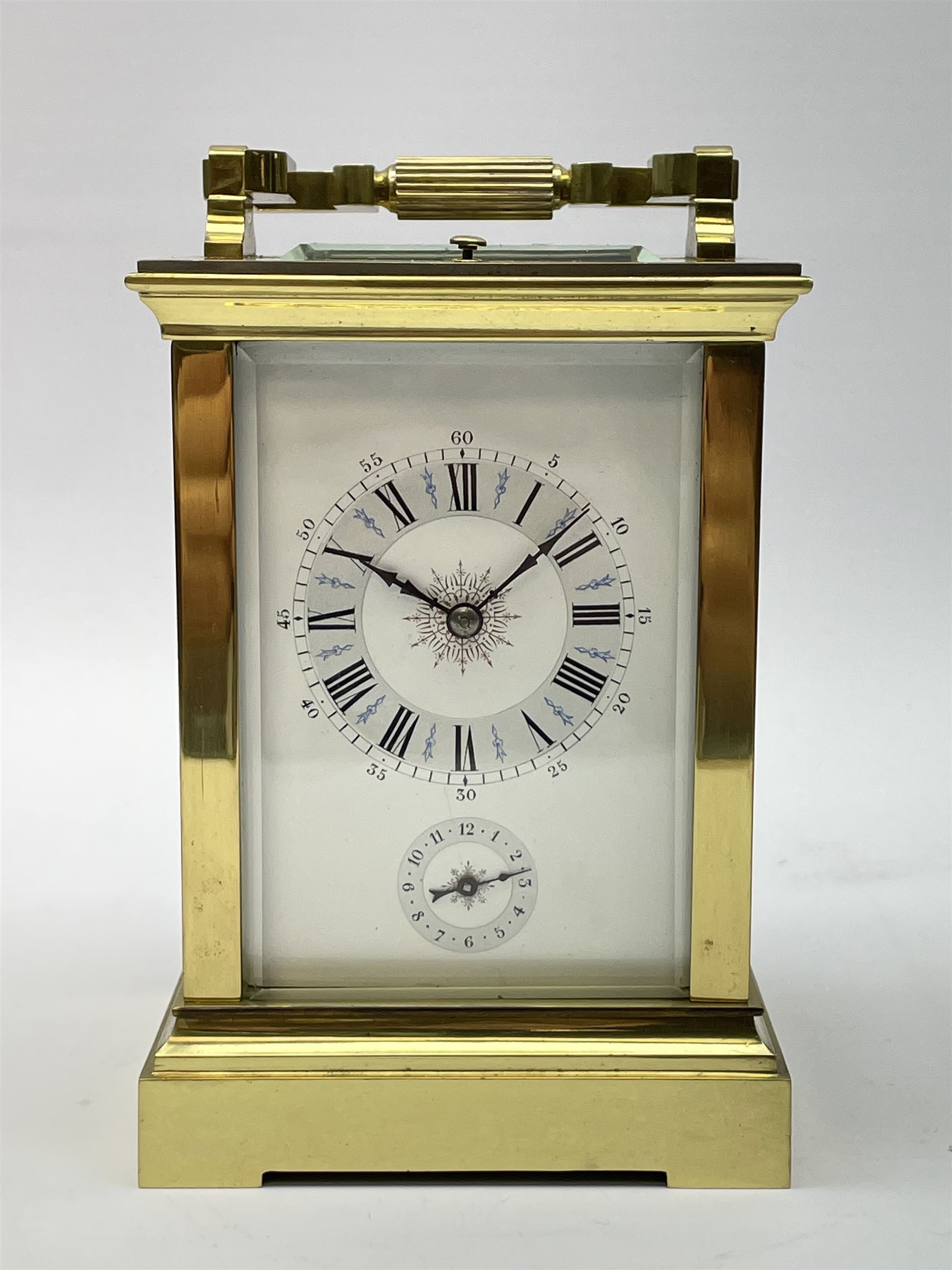 Early 20th century brass and bevelled glass repeater carriage clock with alarm - Image 3 of 9