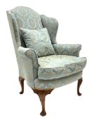 Late 20th century Queen Anne style walnut wingback armchair