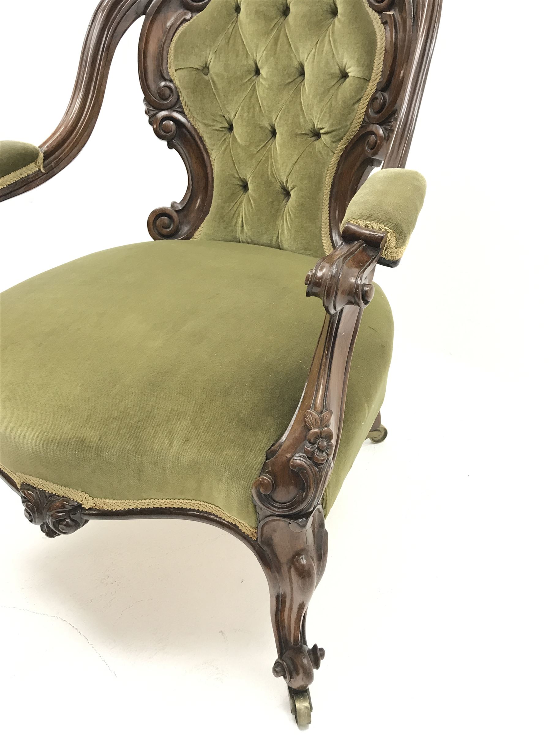 Victorian rosewood open armchair - Image 3 of 5