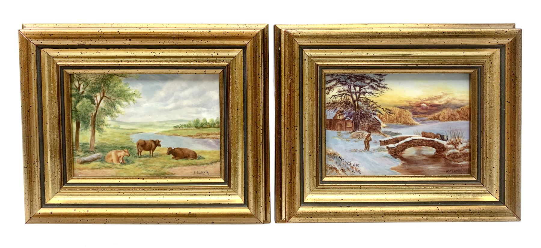 Pair of framed painted porcelain plaques
