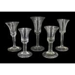 Five 18th century drinking glasses