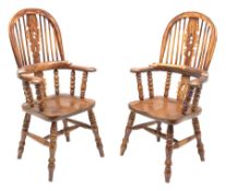 Matched pair elm miniature Windsor armchairs