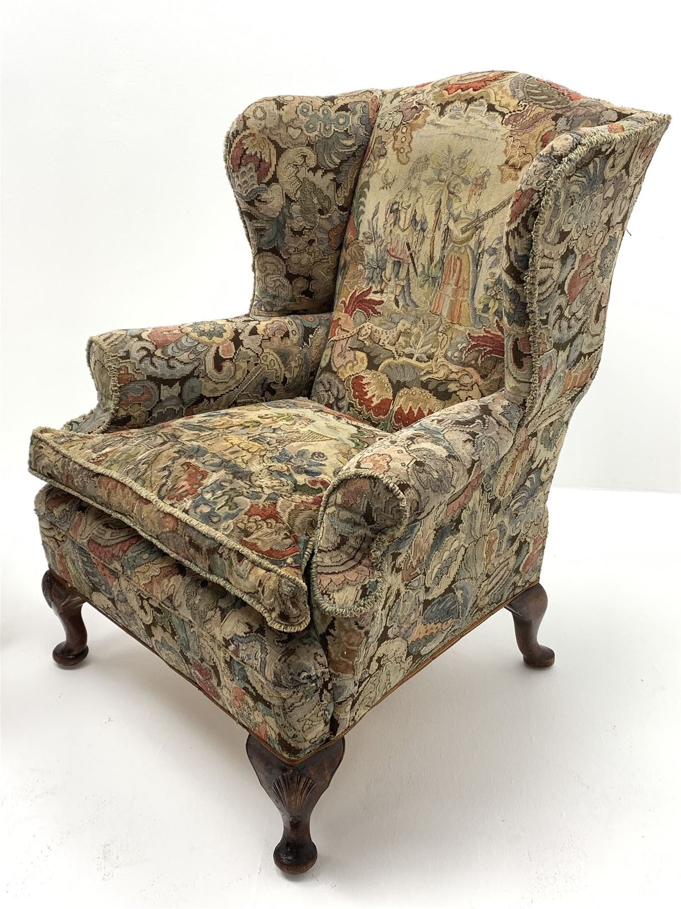 Matched pair early 20th century Queen Anne style wingback armchairs - Image 3 of 9
