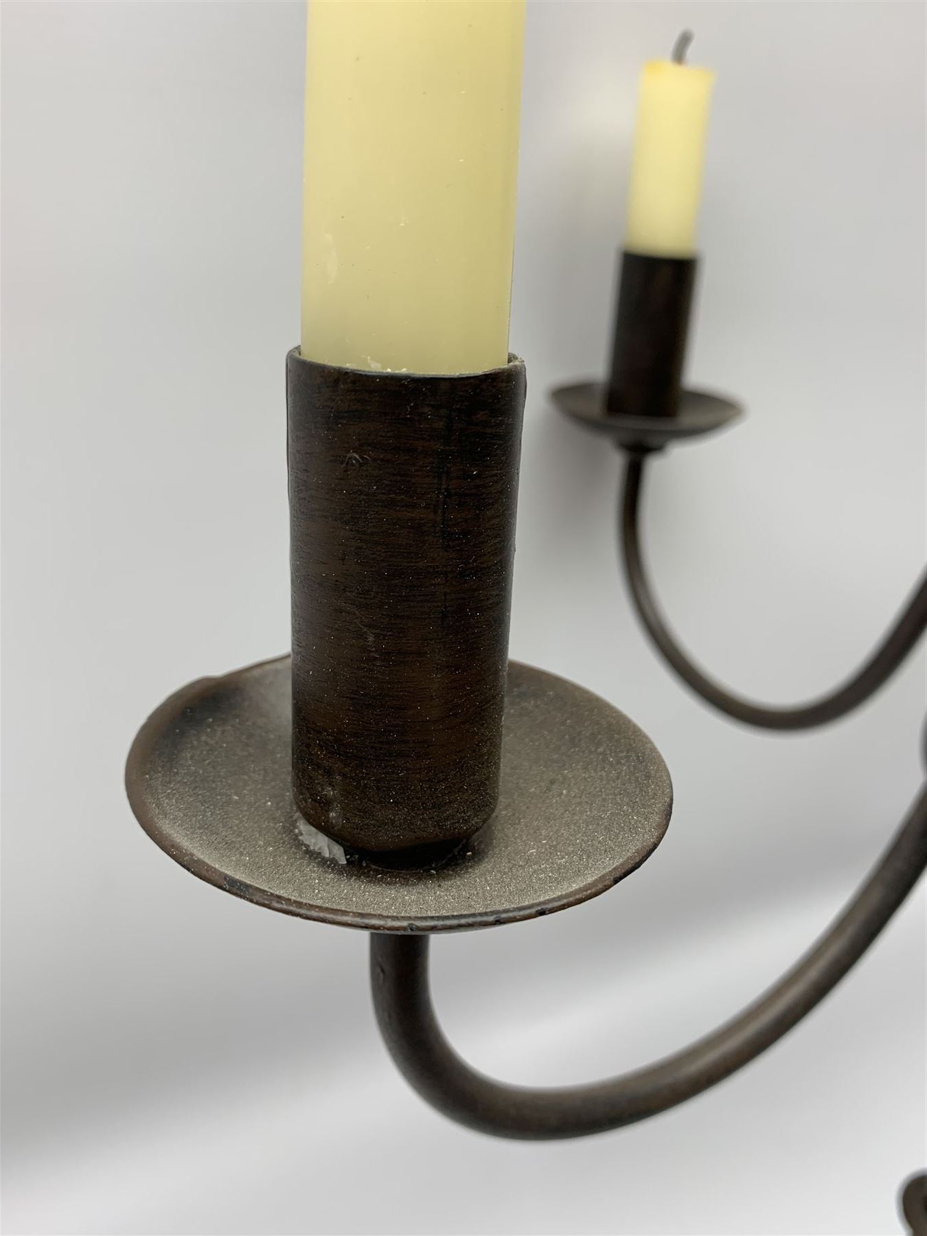 A patinated wrought iron five branch candelabra - Image 6 of 6