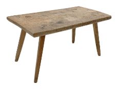 Early 20th century rectangular pine table with rustic top on four splayed tapering supports