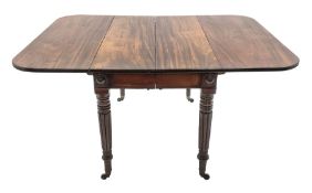 19th century figured mahogany drop leaf telescopic Pembroke dining table with leaf