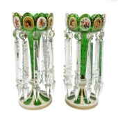 Pair of 19th century Bohemian green glass lustres