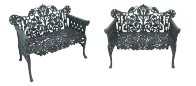 Pair Victorian style cast iron garden benches