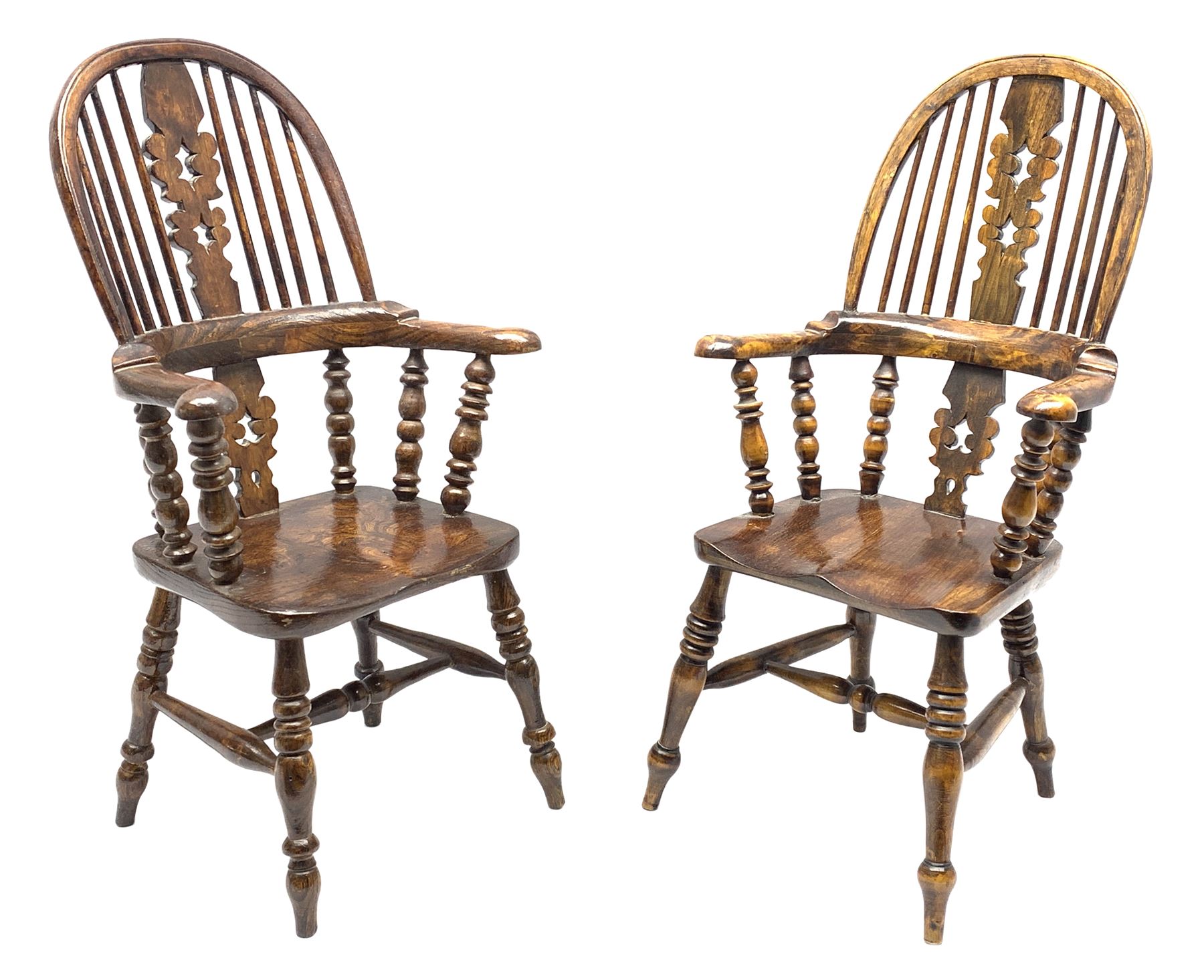 Matched pair elm miniature Windsor armchairs