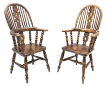 Matched pair elm miniature Windsor armchairs