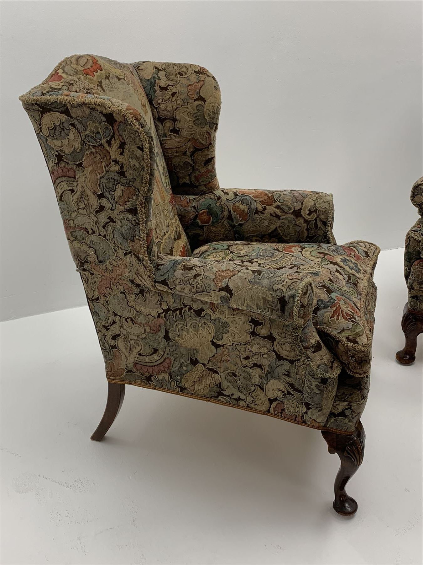 Matched pair early 20th century Queen Anne style wingback armchairs - Image 7 of 9
